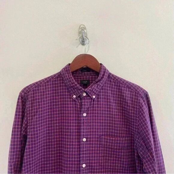 J.crew button closure shirt mens size large slim cut red and blue plaid - Picture 8 of 8